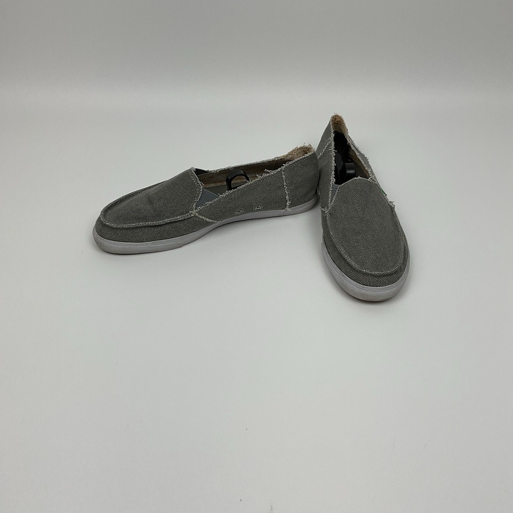 Sanuk Women‎ Slip On Canvas Loafers Gray Casual Shoes Frayed Edge Comfort Size 9
